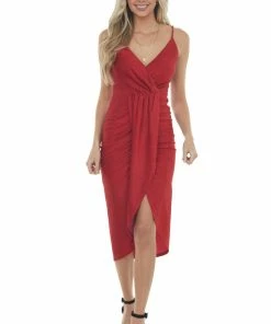 Main Strip Dresses Cranberry Shimmer Sleeveless Midi Dress