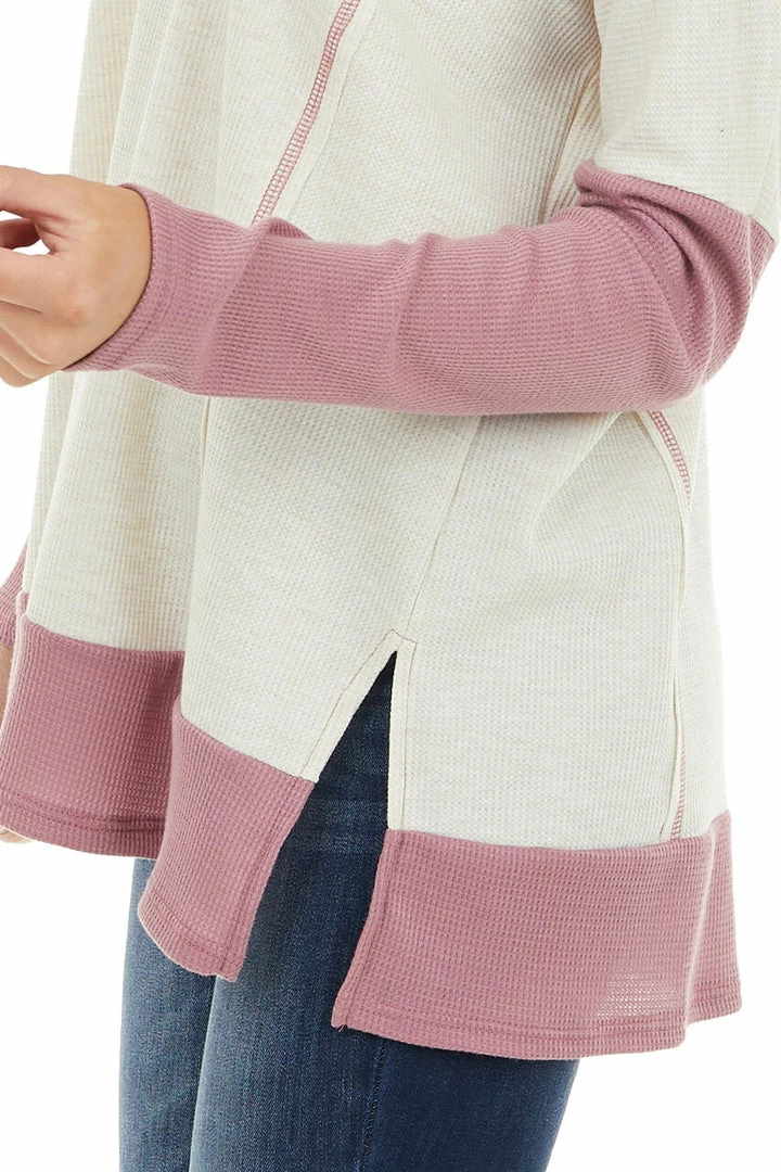First Love Cream And Mauve Contrast Waffle Knit V Neck Top 10 First Love Cream And Mauve Contrast Waffle Knit V Neck Top