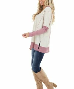 First Love Cream And Mauve Contrast Waffle Knit V Neck Top 23 First Love Cream And Mauve Contrast Waffle Knit V Neck Top