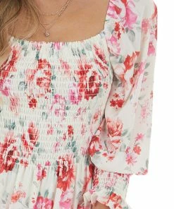 Peach Love Cream And Ruby And Smocked Bust Long Sleeve Mini Dress Dresses 25 Peach Love Cream And Ruby And Smocked Bust Long Sleeve Mini Dress Dresses