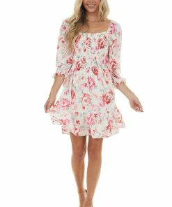 Peach Love Cream And Ruby And Smocked Bust Long Sleeve Mini Dress Dresses 19 Peach Love Cream And Ruby And Smocked Bust Long Sleeve Mini Dress Dresses