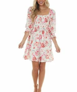 Peach Love Cream And Ruby And Smocked Bust Long Sleeve Mini Dress Dresses 20 Peach Love Cream And Ruby And Smocked Bust Long Sleeve Mini Dress Dresses