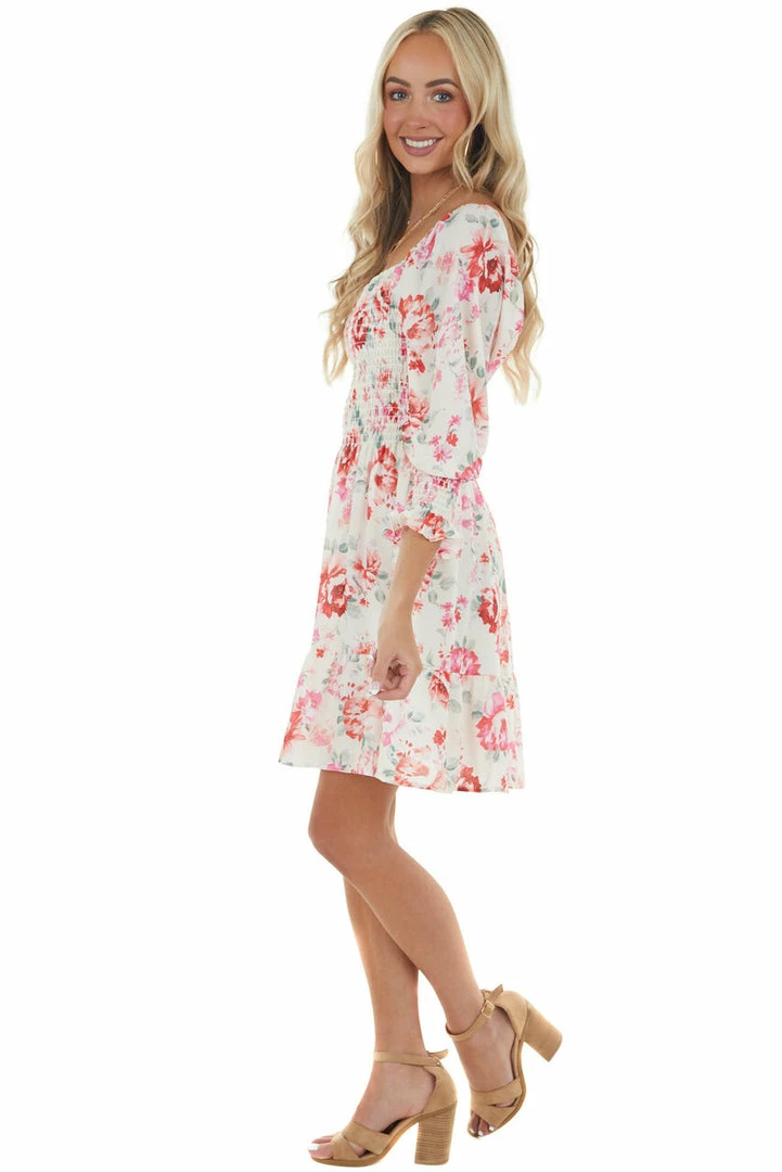 Peach Love Cream And Ruby And Smocked Bust Long Sleeve Mini Dress Dresses 8 Peach Love Cream And Ruby And Smocked Bust Long Sleeve Mini Dress Dresses