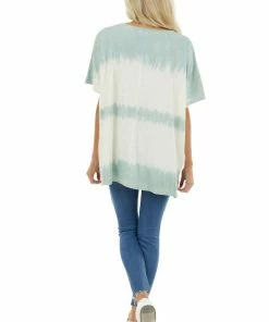 Easel Cream And Sage Washed Oversized Top With Side Pockets