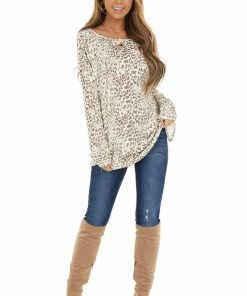 First Love Cream And Taupe Leopard Print Open Back Oversized Top Tops