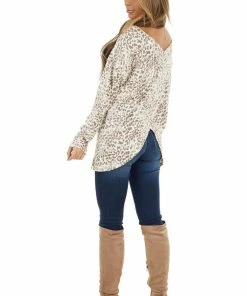 First Love Cream And Taupe Leopard Print Open Back Oversized Top Tops