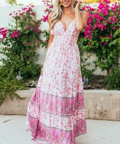 Aakaa Cream Bohemian Printed Sleeveless Maxi Dress Maxi Dresses