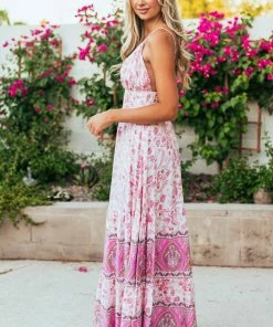 Aakaa Cream Bohemian Printed Sleeveless Maxi Dress Maxi Dresses