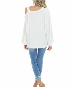 Entro Cream Bubble Sleeve Top With Single Strap Cold Shoulder Tops