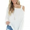 Entro Cream Bubble Sleeve Top With Single Strap Cold Shoulder Tops 1 Entro Cream Bubble Sleeve Top With Single Strap Cold Shoulder Tops