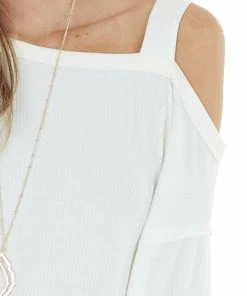 Entro Cream Bubble Sleeve Top With Single Strap Cold Shoulder Tops