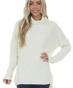 J.NNA Cream Chenille Ribbed Cowl Neck Sweater Tops