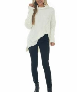 J.NNA Cream Chenille Ribbed Cowl Neck Sweater Tops