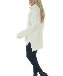 J.NNA Cream Chenille Ribbed Cowl Neck Sweater Tops