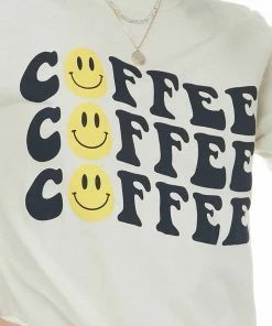 Blume+Co Tops Cream Coffee Smiley Face Graphic Knit Tee