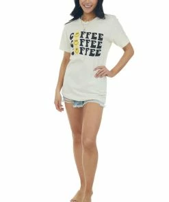 Blume+Co Tops Cream Coffee Smiley Face Graphic Knit Tee