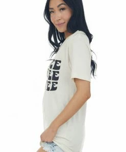 Blume+Co Tops Cream Coffee Smiley Face Graphic Knit Tee