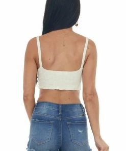 HYFVE Cream Crocheted Scalloped Hem V Neck Bralette