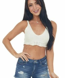 HYFVE Cream Crocheted Scalloped Hem V Neck Bralette