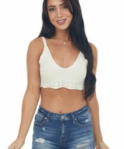 HYFVE Cream Crocheted Scalloped Hem V Neck Bralette