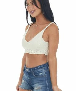 HYFVE Cream Crocheted Scalloped Hem V Neck Bralette