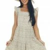 Ces Femme Dresses Cream Ditsy Floral Textured Square Neck Dress 2 Ces Femme Dresses Cream Ditsy Floral Textured Square Neck Dress