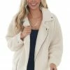 BaeVely Cream Faux Fur Long Sleeve Zip Up Moto Jacket Outerwear