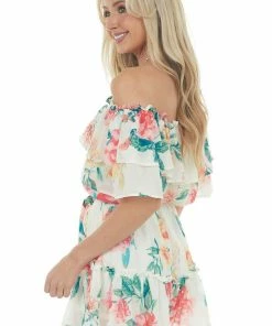 Flying Tomato Cream Floral Print Off Shoulder Woven Romper Dresses 15 Flying Tomato Cream Floral Print Off Shoulder Woven Romper Dresses