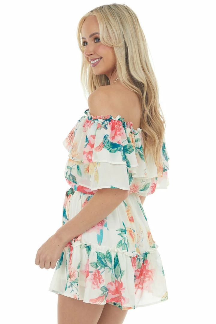 Flying Tomato Cream Floral Print Off Shoulder Woven Romper Dresses 8 Flying Tomato Cream Floral Print Off Shoulder Woven Romper Dresses