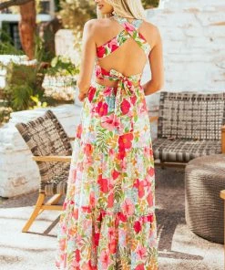 Flying Tomato Cream Floral Print Sleeveless Tiered Maxi Dress Dresses