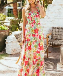 Flying Tomato Cream Floral Print Sleeveless Tiered Maxi Dress Dresses
