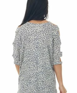 Lovely J Cream Leopard Ladder Cut Out Sleeve Knit Top Tops 13 Lovely J Cream Leopard Ladder Cut Out Sleeve Knit Top Tops