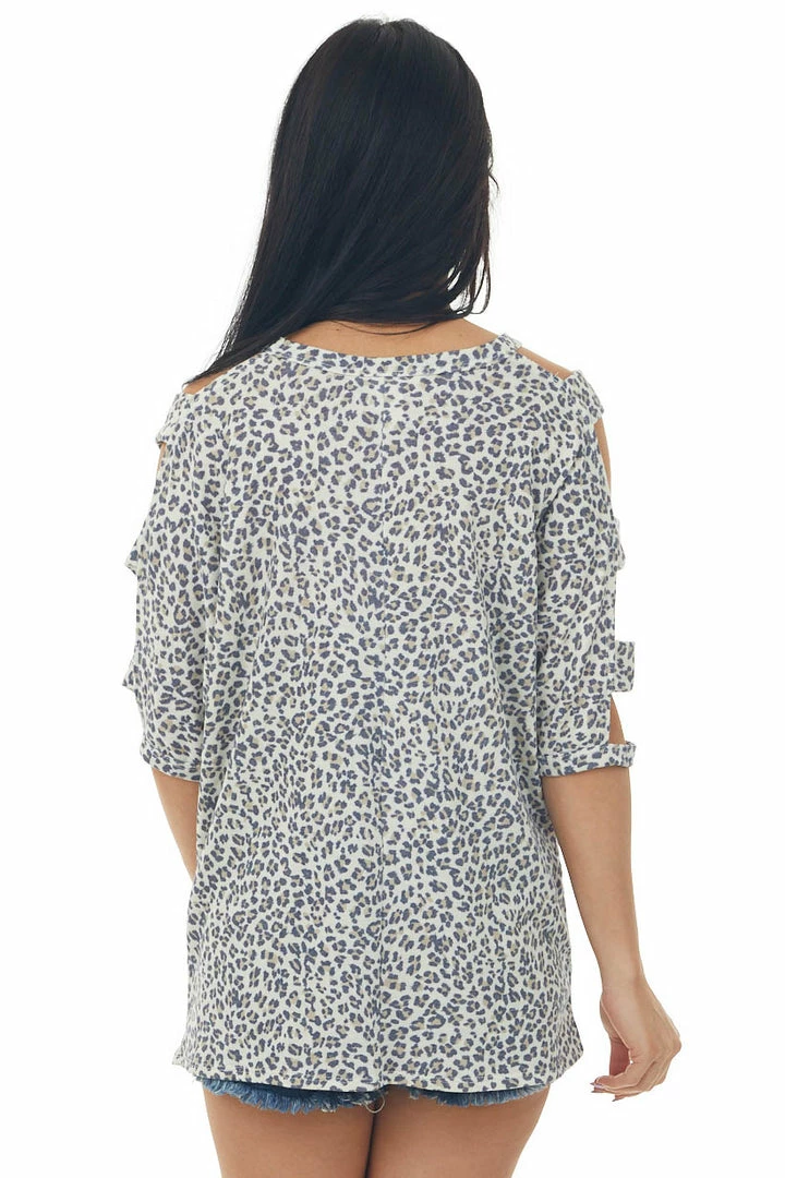 Lovely J Cream Leopard Ladder Cut Out Sleeve Knit Top Tops 7 Lovely J Cream Leopard Ladder Cut Out Sleeve Knit Top Tops