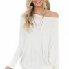 Cherish Cream Long Dolman Sleeve Knit Top With Asymmetrical Hemline