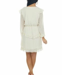 143 Story Cream Long Sleeve Ruffle Swiss Dot Dress
