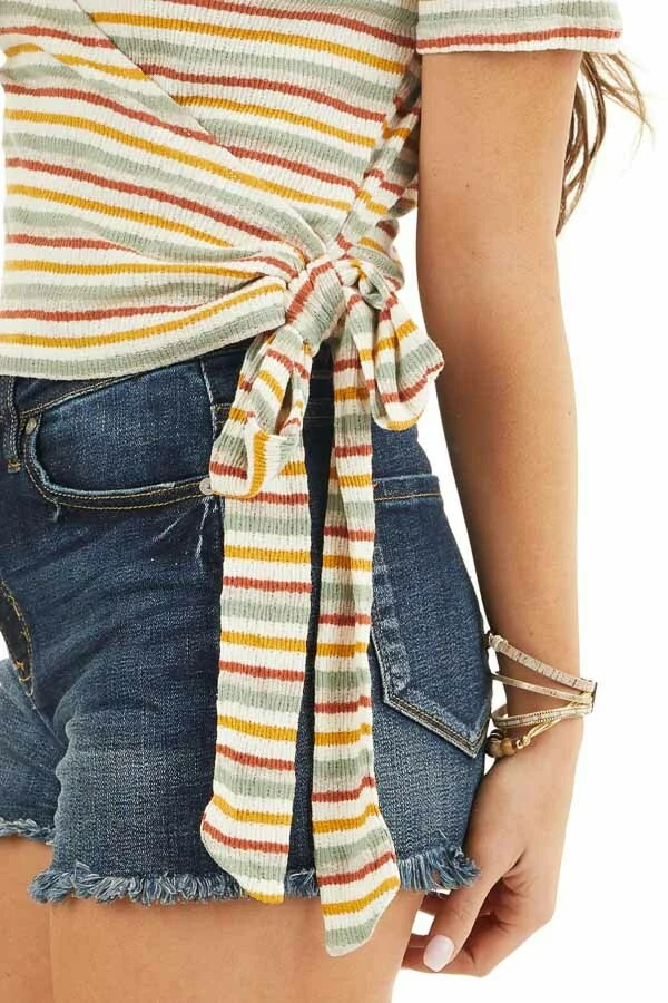 Sadie & Sage Tops Cream Multicolor Striped Textured Knit Top With Side Tie 10 Sadie & Sage Tops Cream Multicolor Striped Textured Knit Top With Side Tie