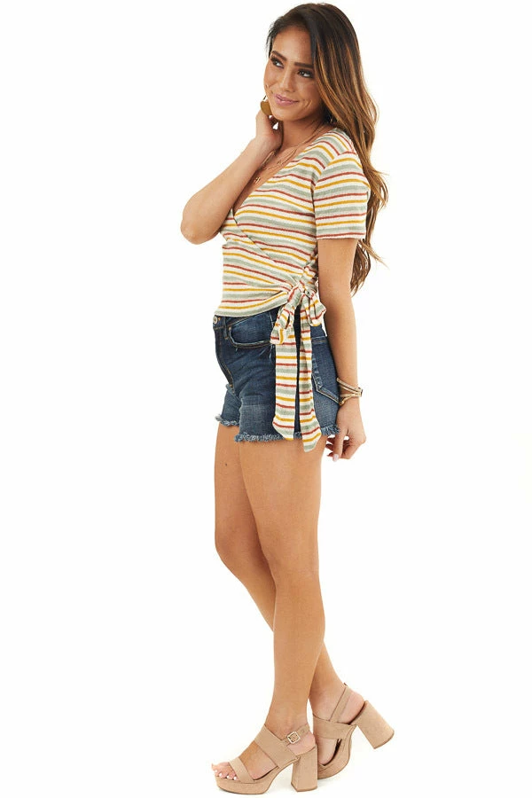 Sadie & Sage Tops Cream Multicolor Striped Textured Knit Top With Side Tie 8 Sadie & Sage Tops Cream Multicolor Striped Textured Knit Top With Side Tie