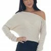Peach Love Cream Off Shoulder Glitter Ribbed Knit Top Tops
