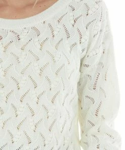 Andree Tops Cream Open Back Pointelle Knit Sweater