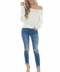 Andree Tops Cream Open Back Pointelle Knit Sweater