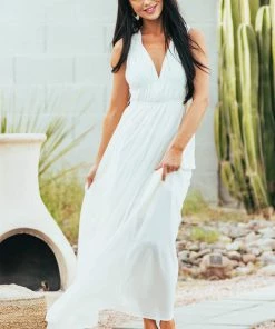 Wishlist Cream Plunging V Neck Sleeveless Woven Maxi Dress Dresses