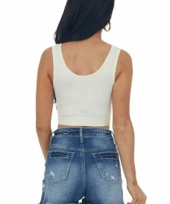 By Together Tops Cream Ribbed Knit Notch Neck Cropped Tank Top 12 By Together Tops Cream Ribbed Knit Notch Neck Cropped Tank Top