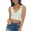 By Together Tops Cream Ribbed Knit Notch Neck Cropped Tank Top