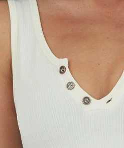 By Together Tops Cream Ribbed Knit Notch Neck Cropped Tank Top 13 By Together Tops Cream Ribbed Knit Notch Neck Cropped Tank Top