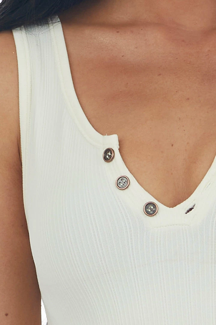 By Together Tops Cream Ribbed Knit Notch Neck Cropped Tank Top 8 By Together Tops Cream Ribbed Knit Notch Neck Cropped Tank Top