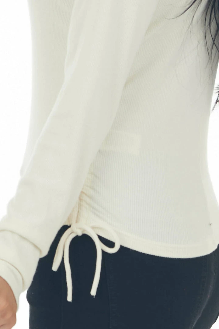 She + Sky Cream Ruched Brushed Ribbed Knit Fitted Top 10 She + Sky Cream Ruched Brushed Ribbed Knit Fitted Top