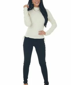 She + Sky Cream Ruched Brushed Ribbed Knit Fitted Top 20 She + Sky Cream Ruched Brushed Ribbed Knit Fitted Top