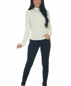 She + Sky Cream Ruched Brushed Ribbed Knit Fitted Top 21 She + Sky Cream Ruched Brushed Ribbed Knit Fitted Top