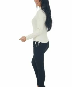 She + Sky Cream Ruched Brushed Ribbed Knit Fitted Top 23 She + Sky Cream Ruched Brushed Ribbed Knit Fitted Top