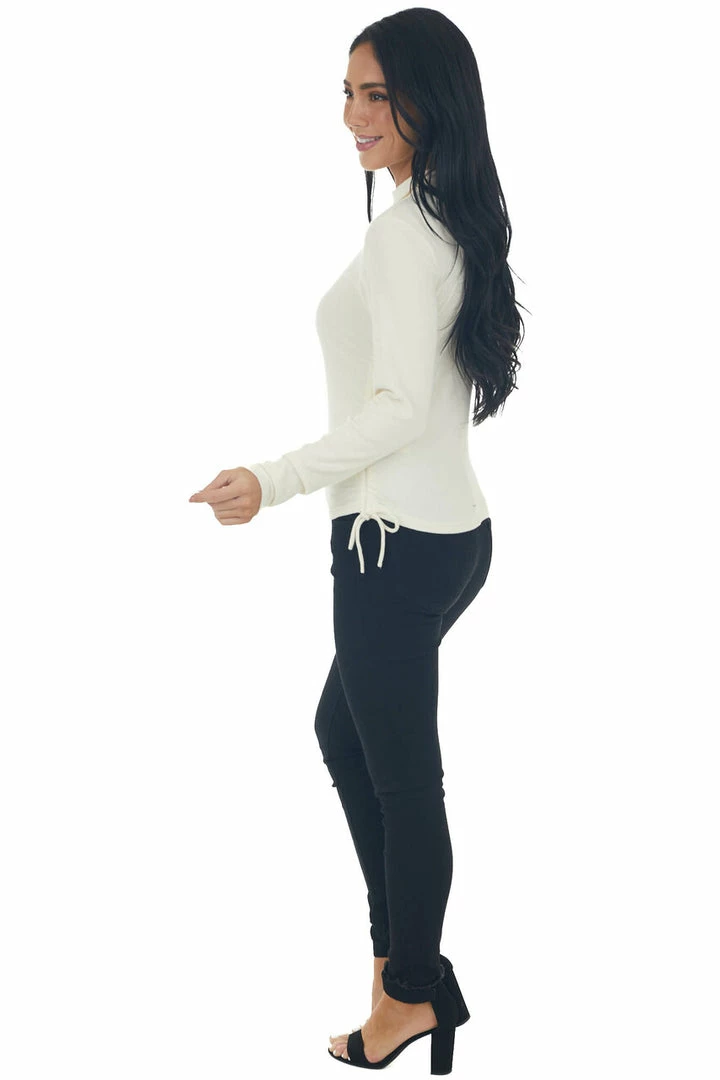 She + Sky Cream Ruched Brushed Ribbed Knit Fitted Top 8 She + Sky Cream Ruched Brushed Ribbed Knit Fitted Top